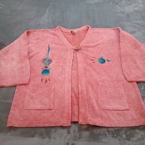 Steel Pony‎ Cardigan Sweater One Size Pink Southwest Cowgirl Artsy Art to Wear